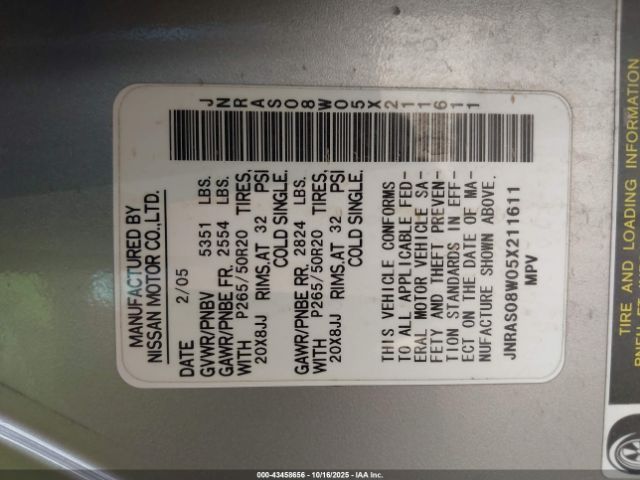 2005 INFINITI FX35 JNRAS08W05X211611 Photo 8