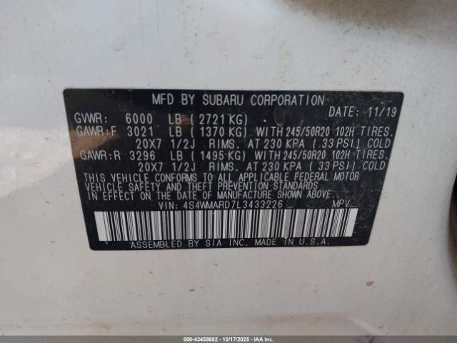 2020 SUBARU ASCENT 4S4WMARD7L3433226 Photo 8