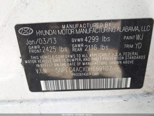2013 HYUNDAI SONATA 5NPEC4ACXDH669107 Photo 8