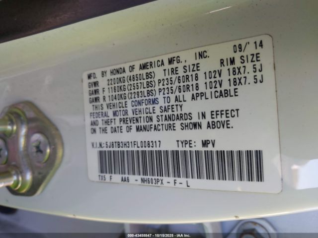 2015 ACURA RDX 5J8TB3H31FL008317 Photo 8