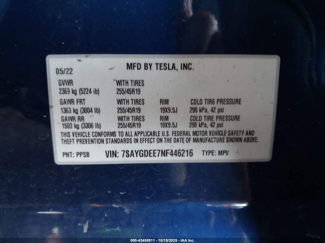 2022 TESLA MODEL Y 7SAYGDEE7NF446216 Photo 8