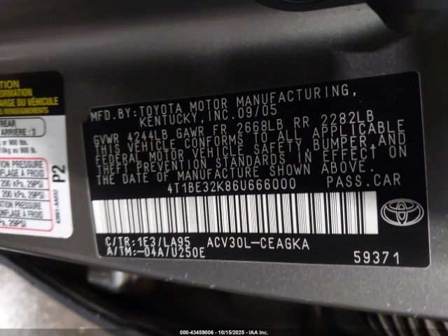 2006 TOYOTA CAMRY 4T1BE32K86U666000 Photo 8