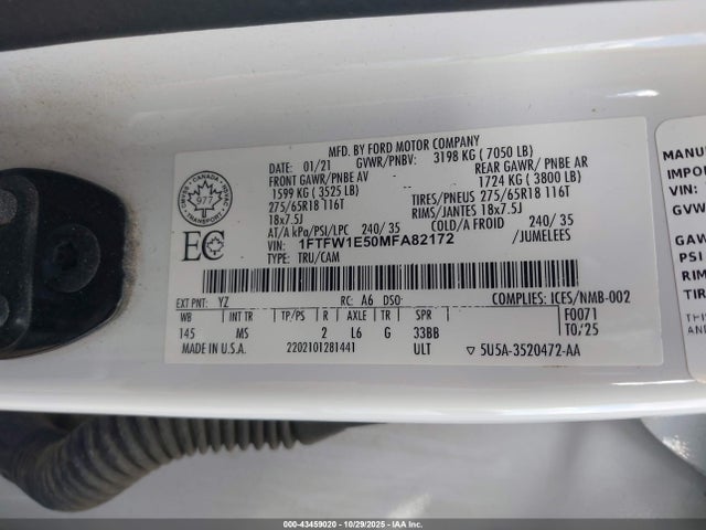 2021 FORD F-150 1FTFW1E50MFA82172 Photo 8