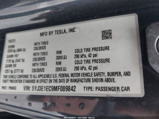 2021 TESLA MODEL 3 5YJ3E1EC9MF089842 Photo 8