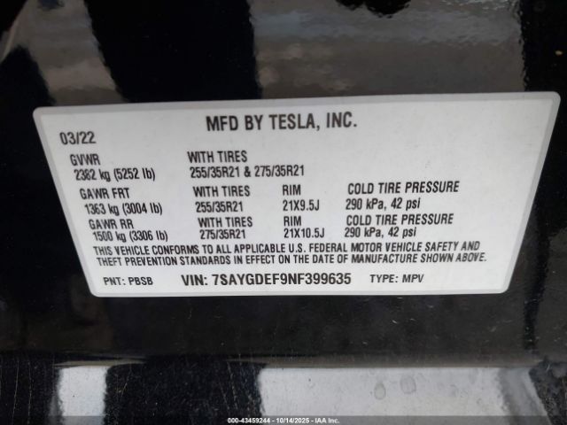 2022 TESLA MODEL Y 7SAYGDEF9NF399635 Photo 8