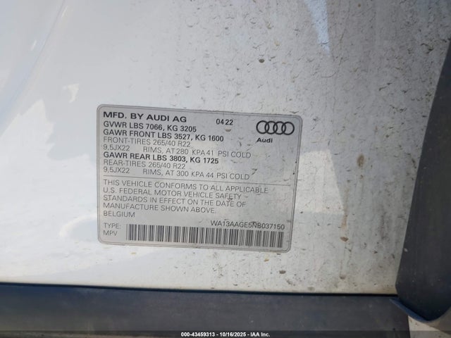 2022 AUDI E-TRON SPORTBACK WA13AAGE5NB037150 Photo 8