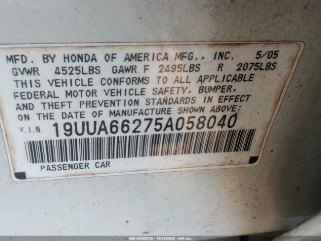 2005 ACURA TL 19UUA66275A058040 Photo 8
