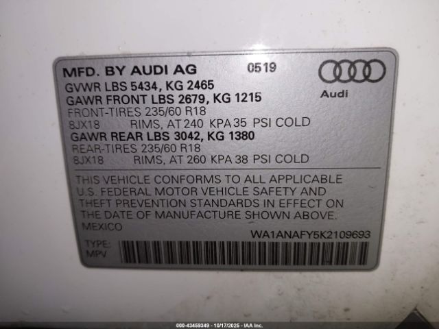 2019 AUDI Q5 WA1ANAFY5K2109693 Photo 8