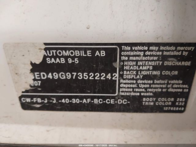 2007 SAAB 9-5 YS3ED49G973522242 Photo 8