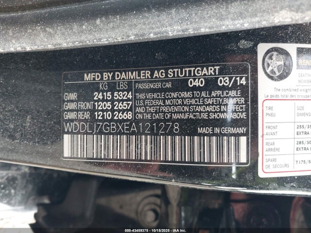 Aukcja sprzedaży 2014 Mercedes-benz Cls 63 Amg S-model, vin: WDDLJ7GBXEA121278, numer aukcji: 43459375
