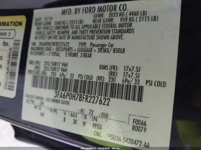 2015 FORD FUSION 3FA6P0H78FR227622 Photo 8