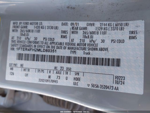 2021 FORD RANGER 1FTER4FH2MLD80351 Photo 8