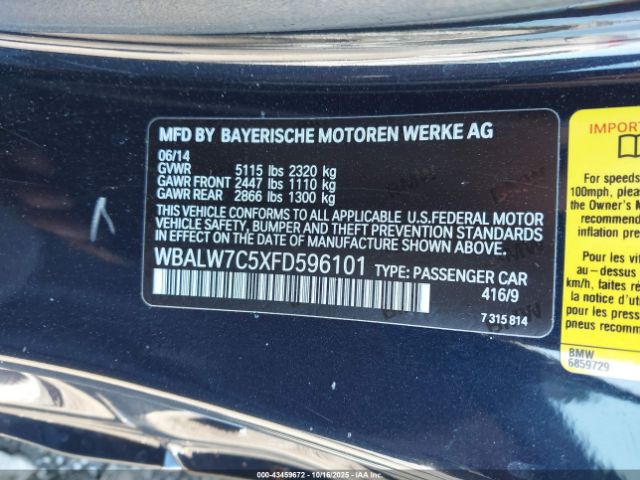 2015 BMW 6 SERIES WBALW7C5XFD596101 Photo 8