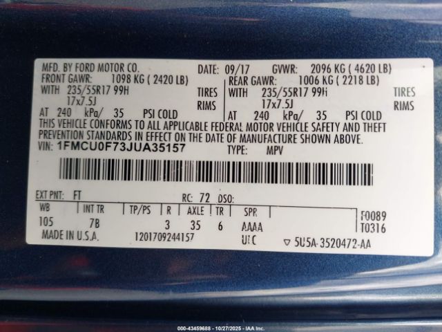 2018 FORD ESCAPE 1FMCU0F73JUA35157 Photo 8