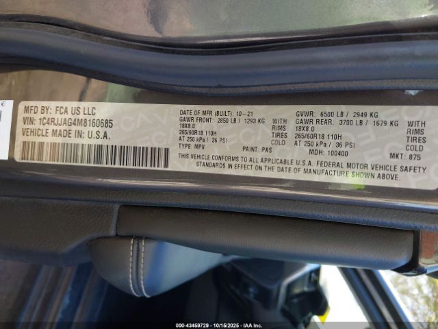 2021 JEEP GRAND CHEROKEE L 1C4RJJAG4M8160685 Photo 8