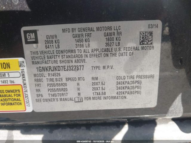 2014 CHEVROLET TRAVERSE 1GNKRJKD7EJ327377 Photo 8