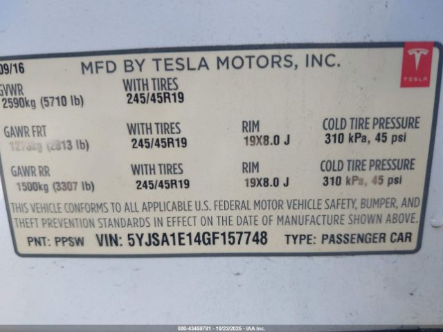 2016 TESLA MODEL S 5YJSA1E14GF157748 Photo 8