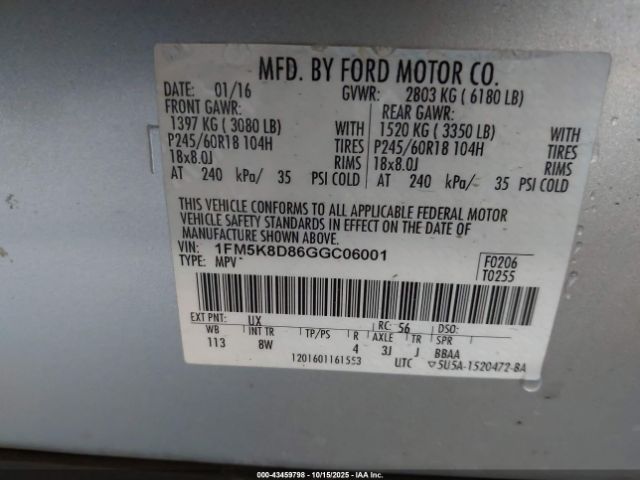 2016 FORD EXPLORER 1FM5K8D86GGC06001 Photo 8