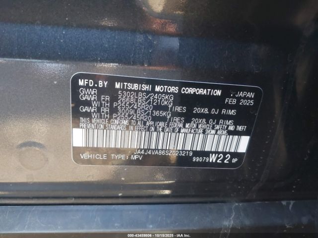 2025 MITSUBISHI OUTLANDER JA4J4VA86SZ023219 Photo 8