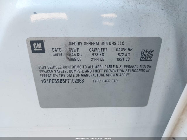 Продажа на аукционе авто 2015 Chevrolet Cruze 1lt Auto, vin: 1G1PC5SB5F7102968, номер лота: 43459812