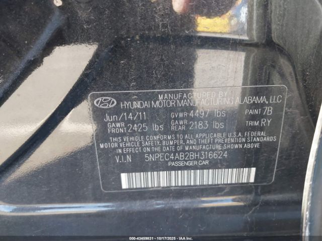 2011 HYUNDAI SONATA 5NPEC4AB2BH316624 Photo 8