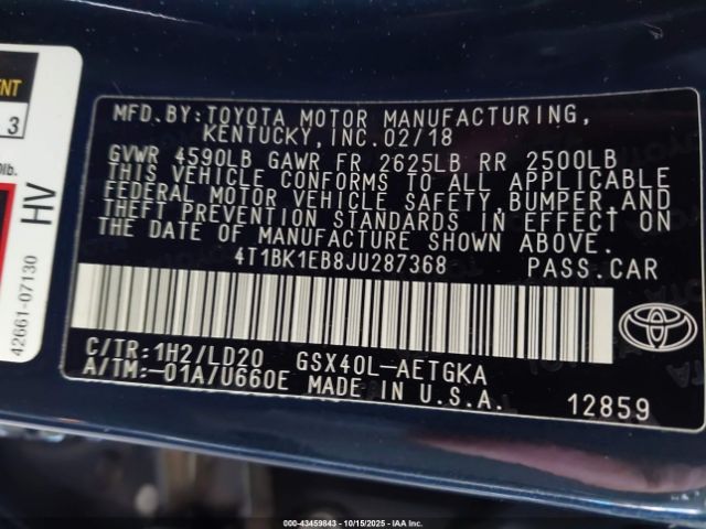 2018 TOYOTA AVALON 4T1BK1EB8JU287368 Photo 8