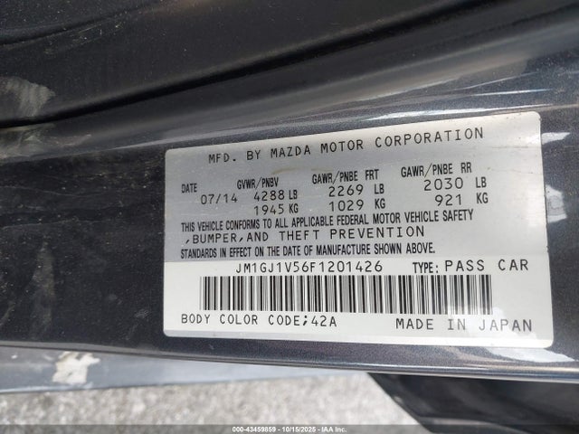 Продаж на аукціоні авто 2015 Mazda Mazda6 I Touring, vin: JM1GJ1V56F1201426, номер лоту: 43459859