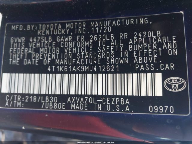 2021 TOYOTA CAMRY 4T1K61AK9MU412621 Photo 8