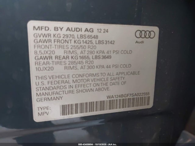 2025 AUDI Q6 E-TRON WA124BGF7SA022555 Photo 8