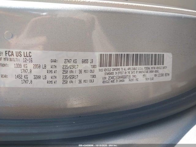 Aukcja sprzedaży 2017 Chrysler Pacifica Touring-l Plus, vin: 2C4RC1EGXHR660719, numer aukcji: 43459896