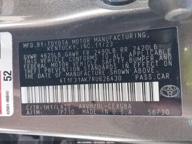 2024 TOYOTA CAMRY HYBRID 4T1F31AK7RU626430 Photo 8