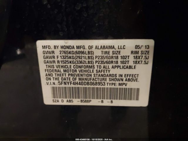 2013 HONDA PILOT 5FNYF4H40DB068953 Photo 8