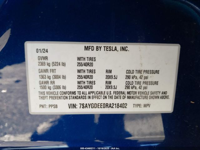 2024 TESLA MODEL Y 7SAYGDEE0RA218402 Photo 8