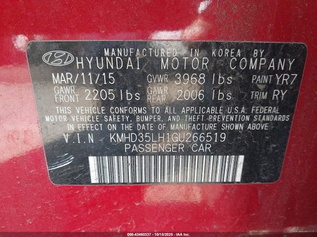 KMHD35LH1GU266519 Hyundai dohc gdi nu