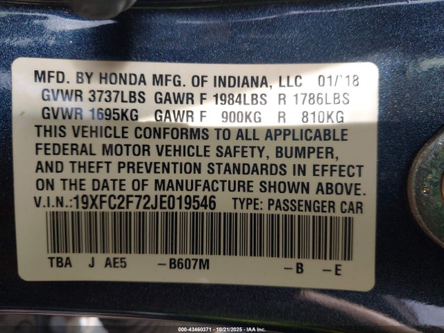 19XFC2F72JE019546 Honda CIVIC EX