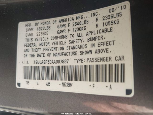 2010 ACURA TL 19UUA9F50AA007887 Photo 8