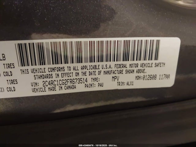 Продаж на аукціоні авто 2015 Chrysler Town & Country Touring-l, vin: 2C4RC1CG2FR673514, номер лоту: 43460476