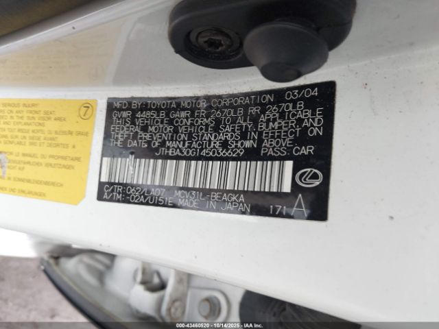 2004 LEXUS ES 330 JTHBA30G145036629 Photo 8