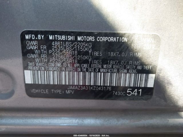 2019 MITSUBISHI OUTLANDER JA4AZ3A31KZ043176 Photo 8