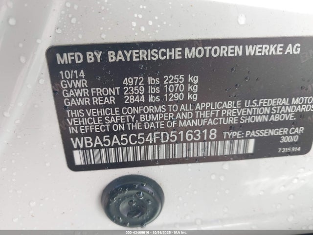 Продаж на аукціоні авто 2015 Bmw 528i, vin: WBA5A5C54FD516318, номер лоту: 43460616