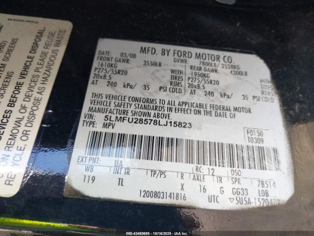 2008 LINCOLN NAVIGATOR 5LMFU28578LJ15823 Photo 8