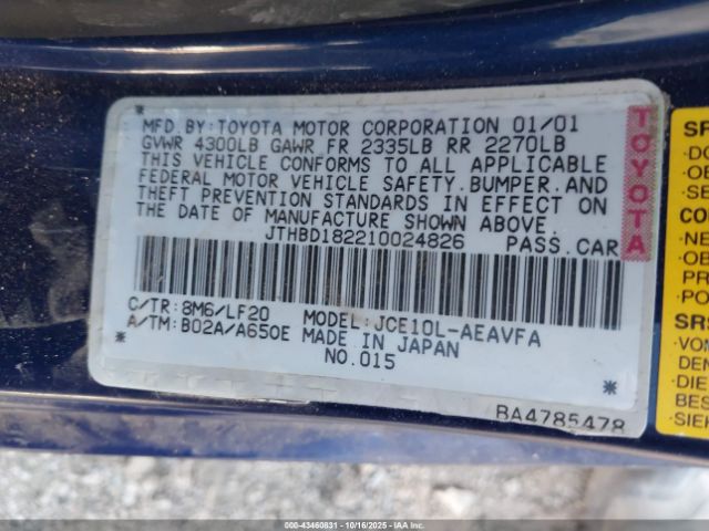 2001 LEXUS IS 300 JTHBD182210024826 Photo 8