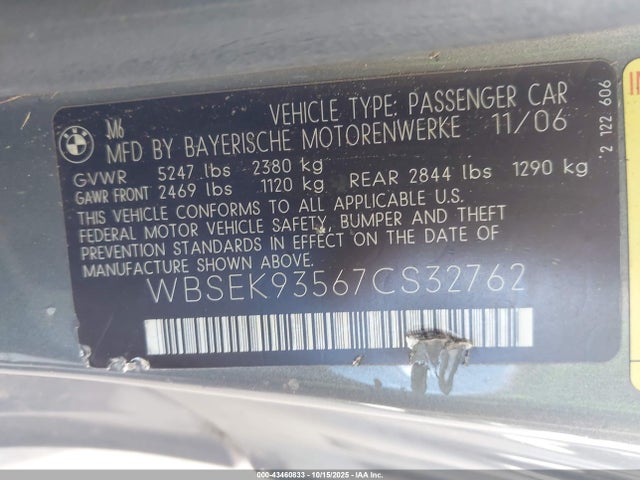 2007 BMW M6 WBSEK93567CS32762 Photo 8