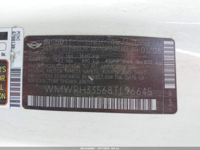 2008 MINI COOPER S WMWRH33568TL96645 Photo 8