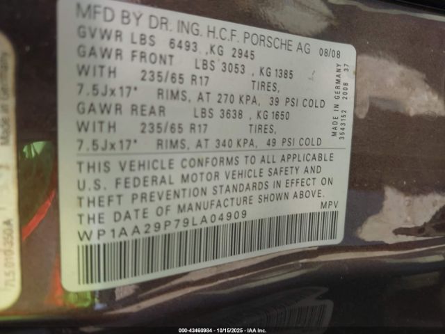 2009 PORSCHE CAYENNE WP1AA29P79LA04909 Photo 8