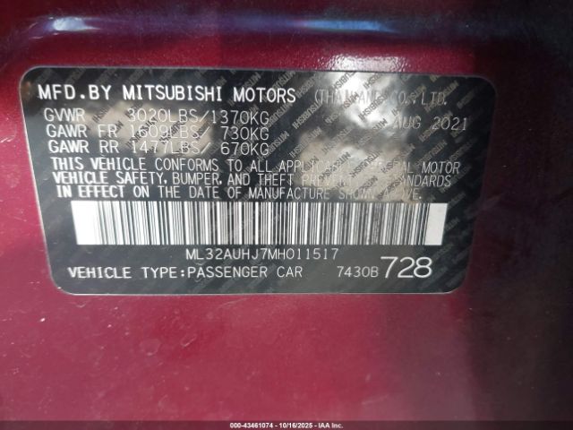 2021 MITSUBISHI MIRAGE ML32AUHJ7MH011517 Photo 8