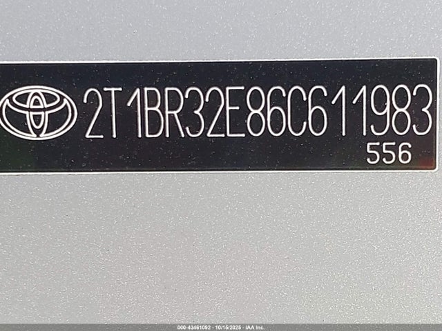 43461092 :رقم المزاد ، 2T1BR32E86C611983 vin ، 2006 Toyota Corolla S مزاد بيع
