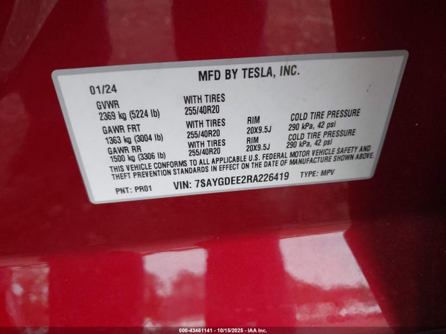 2024 TESLA MODEL Y 7SAYGDEE2RA226419 Photo 8