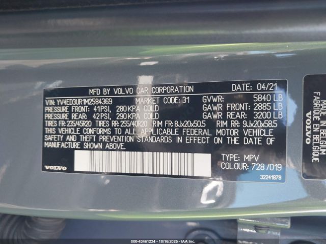 2021 VOLVO XC40 RECHARGE PURE ELECTRIC YV4ED3UR1M2584369 Photo 8