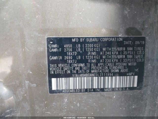 2020 SUBARU OUTBACK 4S4BTANC0L3111994 Photo 8